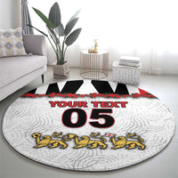 Custom England Football Round Carpet Gold Lions And Minimalist Floral