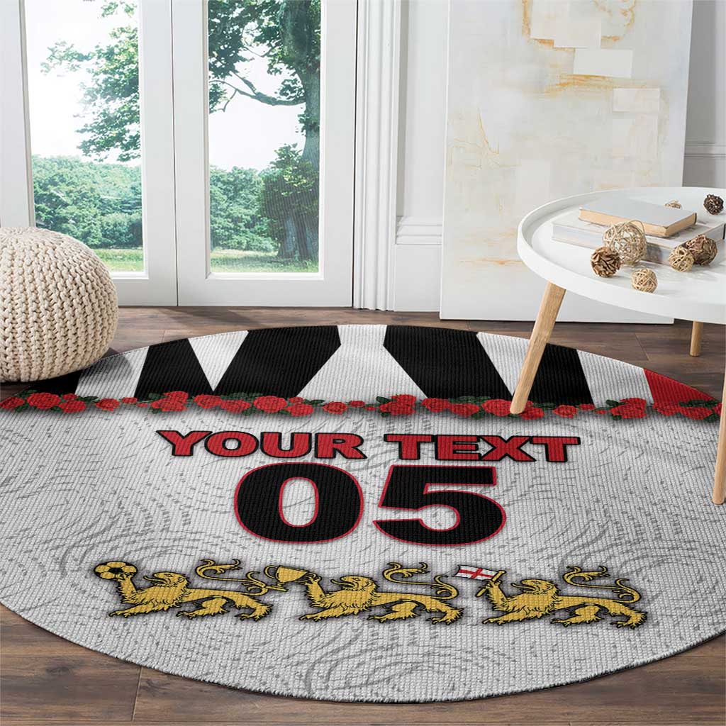 Custom England Football Round Carpet Gold Lions And Minimalist Floral