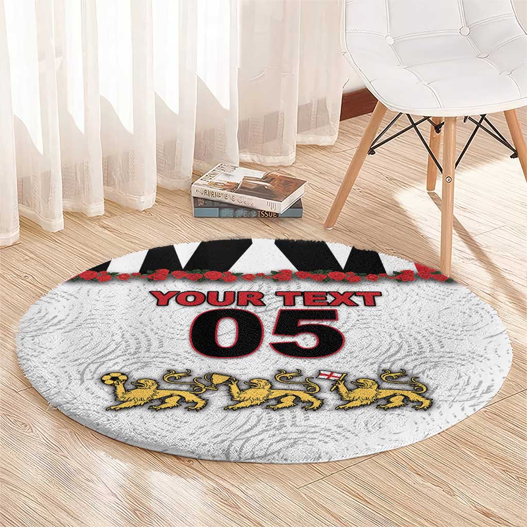 Custom England Football Round Carpet Gold Lions And Minimalist Floral