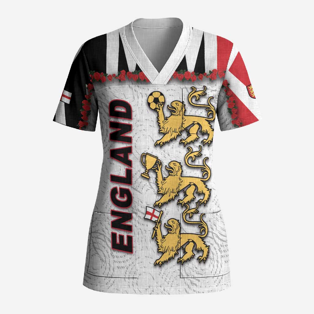 Custom England Football Scrub Top Gold Lions And Minimalist Floral
