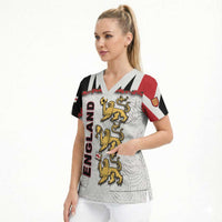 Custom England Football Scrub Top Gold Lions And Minimalist Floral