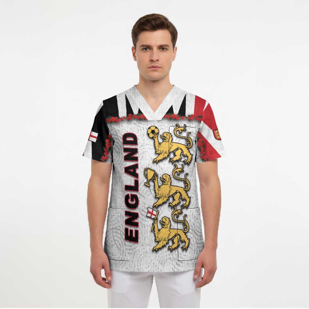 Custom England Football Scrub Top Gold Lions And Minimalist Floral
