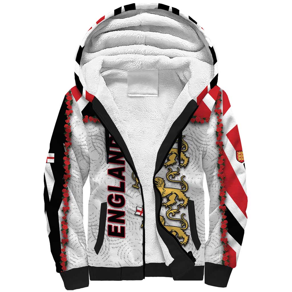 Custom England Football Sherpa Hoodie Gold Lions And Minimalist Floral