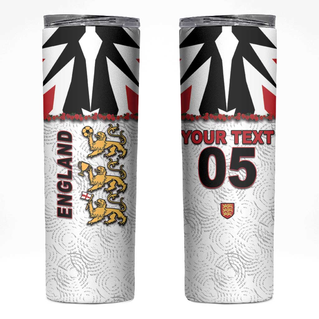 Custom England Football Skinny Tumbler Gold Lions And Minimalist Floral