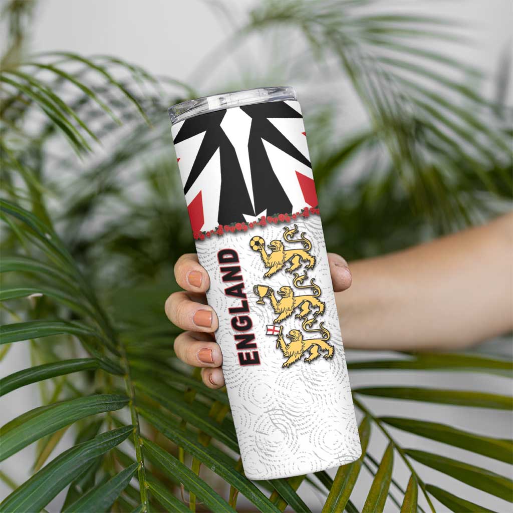 Custom England Football Skinny Tumbler Gold Lions And Minimalist Floral
