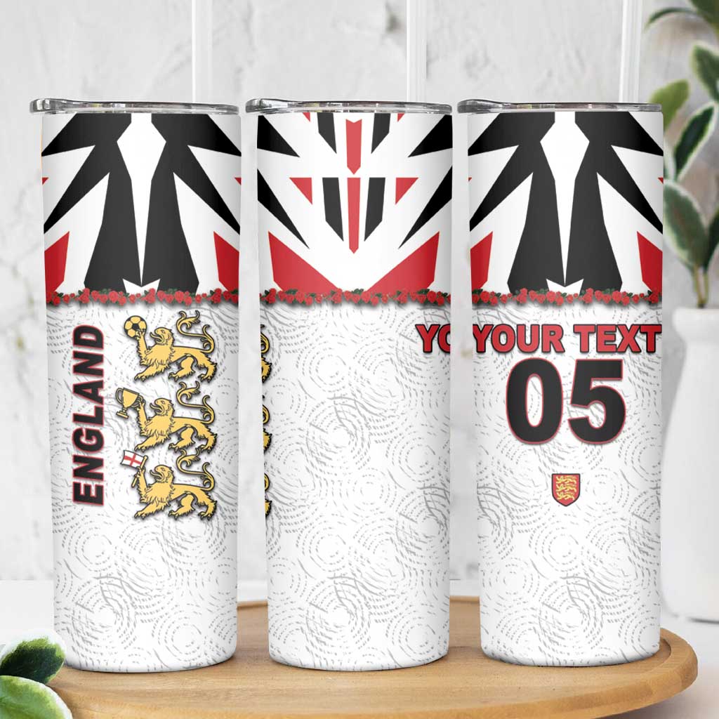Custom England Football Skinny Tumbler Gold Lions And Minimalist Floral