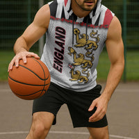 Custom England Football Sleeveless Hoodie Gold Lions And Minimalist Floral