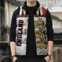 Custom England Football Sleeveless Puffer Jacket Gold Lions And Minimalist Floral