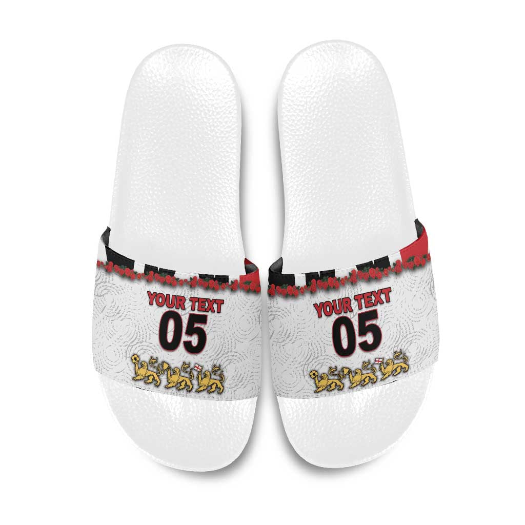 Custom England Football Slide Sandals Gold Lions And Minimalist Floral