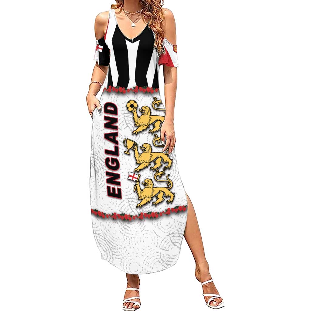 Custom England Football Summer Maxi Dress Gold Lions And Minimalist Floral