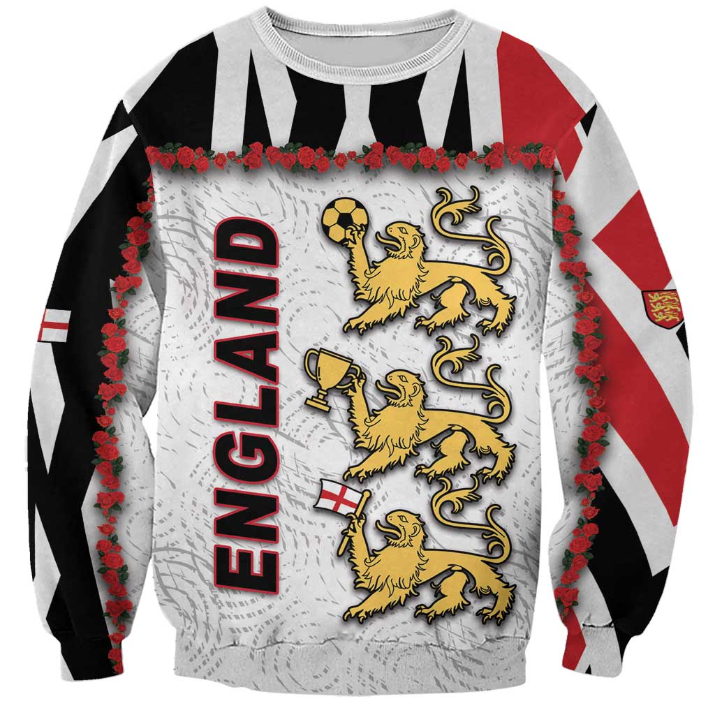 Custom England Football Sweatshirt Gold Lions And Minimalist Floral