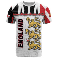 Custom England Football T Shirt Gold Lions And Minimalist Floral