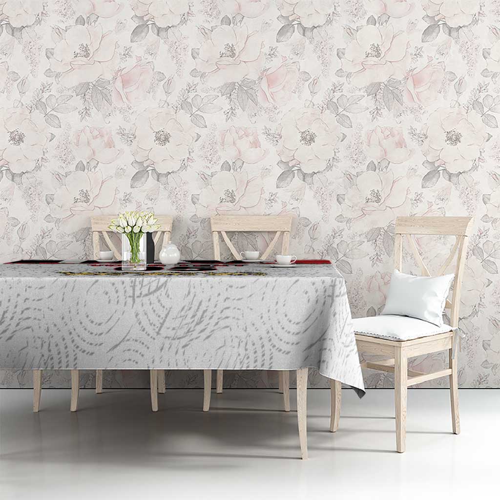 Custom England Football Tablecloth Gold Lions And Minimalist Floral