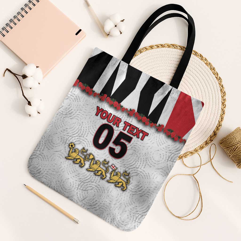 Custom England Football Tote Bag Gold Lions And Minimalist Floral