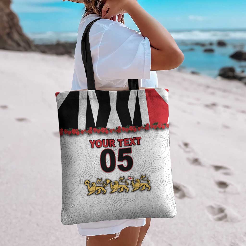Custom England Football Tote Bag Gold Lions And Minimalist Floral