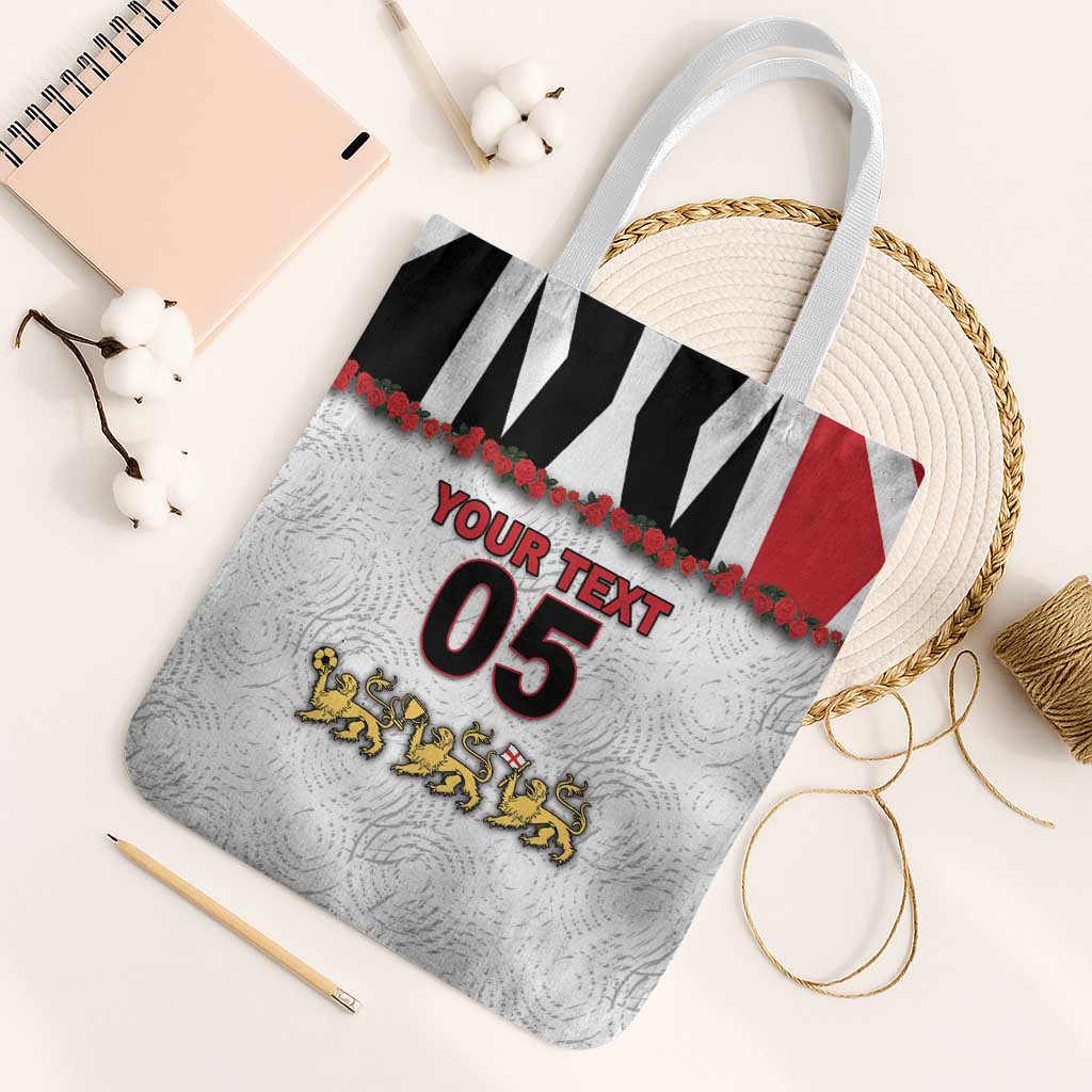 Custom England Football Tote Bag Gold Lions And Minimalist Floral