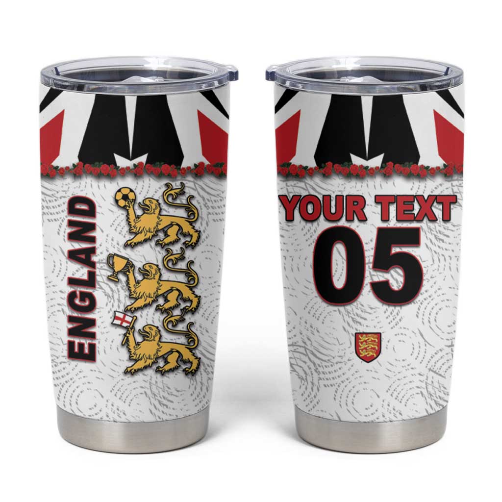 Custom England Football Tumbler Cup Gold Lions And Minimalist Floral