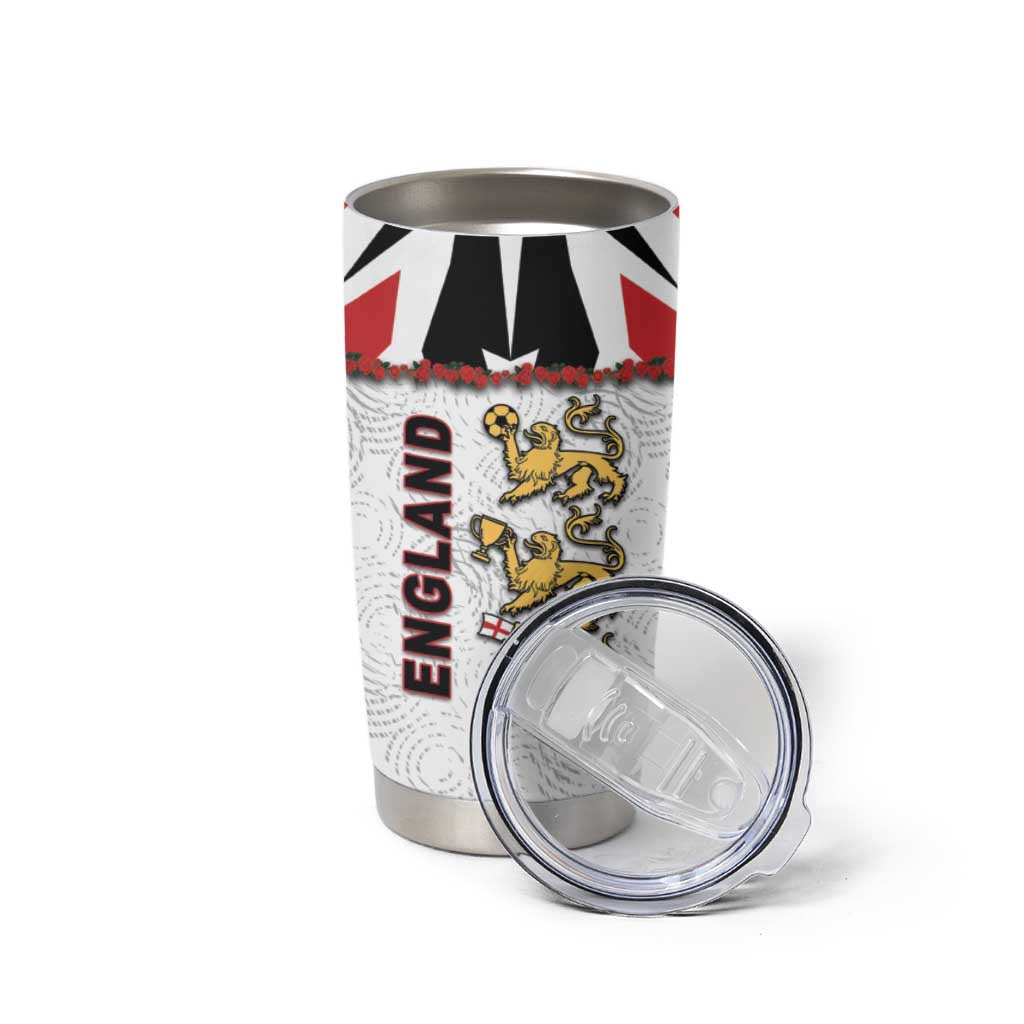Custom England Football Tumbler Cup Gold Lions And Minimalist Floral