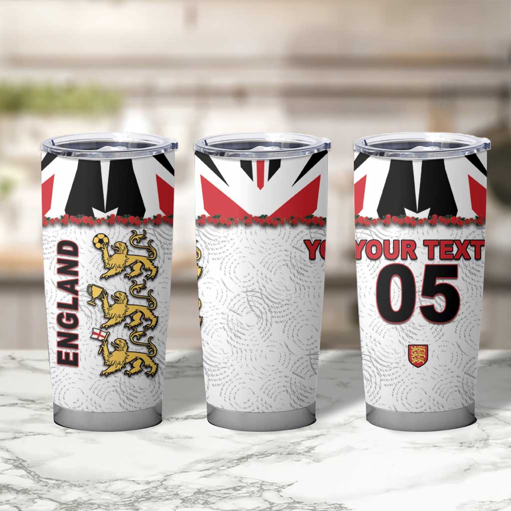 Custom England Football Tumbler Cup Gold Lions And Minimalist Floral
