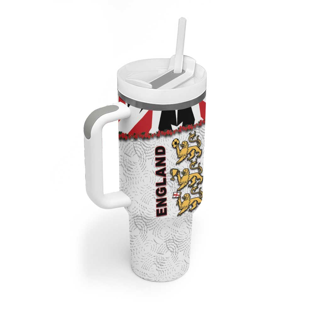 Custom England Football Tumbler With Handle Gold Lions And Minimalist Floral
