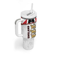 Custom England Football Tumbler With Handle Gold Lions And Minimalist Floral