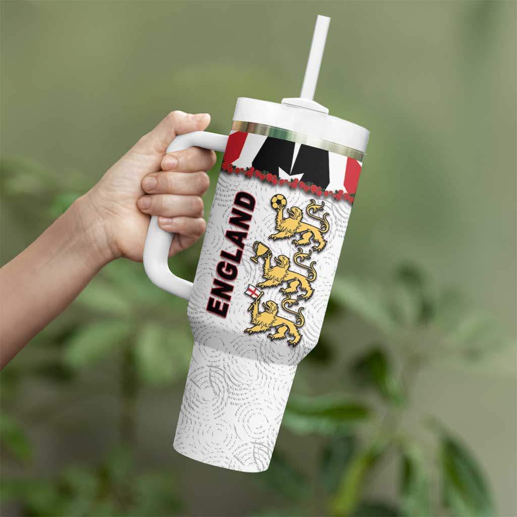 Custom England Football Tumbler With Handle Gold Lions And Minimalist Floral