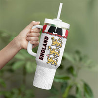 Custom England Football Tumbler With Handle Gold Lions And Minimalist Floral