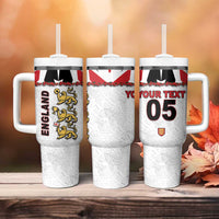 Custom England Football Tumbler With Handle Gold Lions And Minimalist Floral