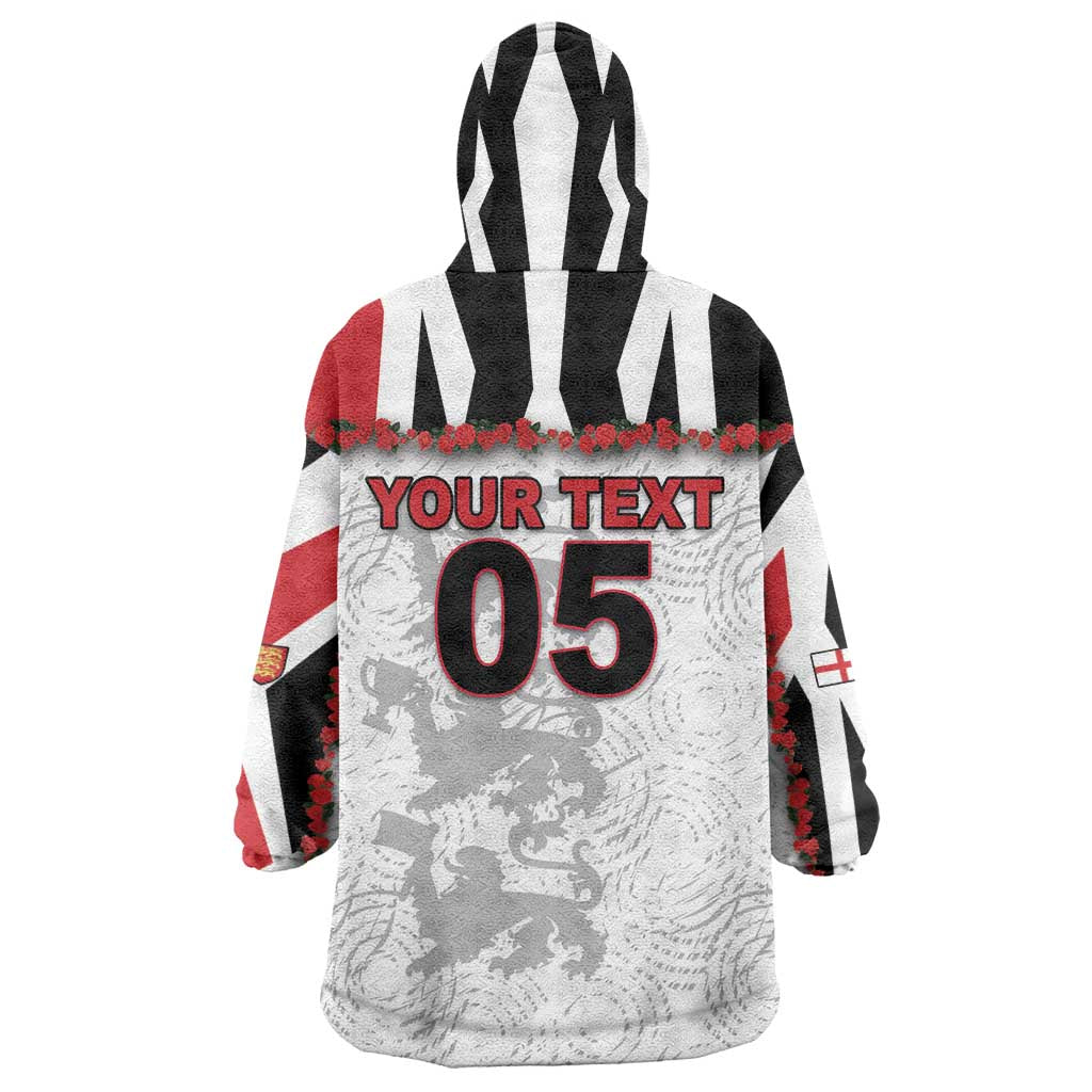 Custom England Football Wearable Blanket Hoodie Gold Lions And Minimalist Floral