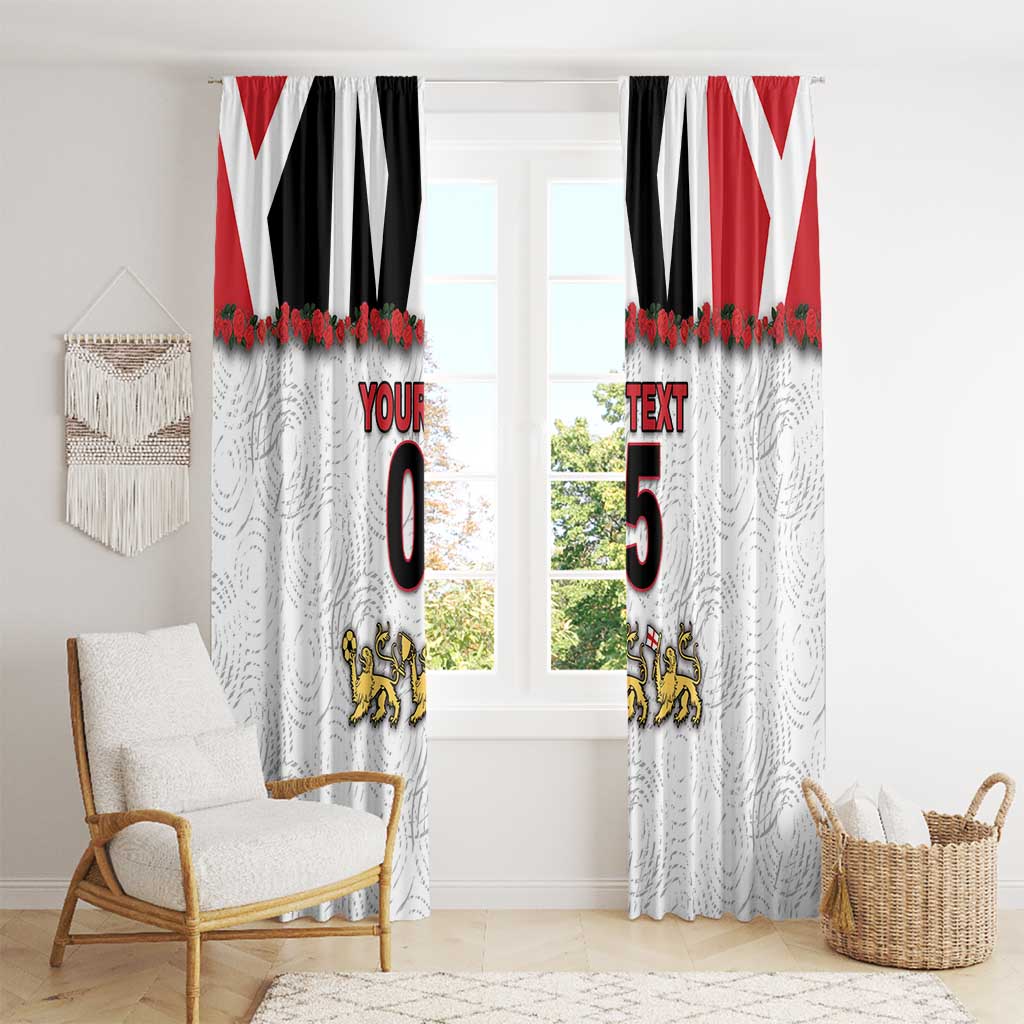 Custom England Football Window Curtain Gold Lions And Minimalist Floral