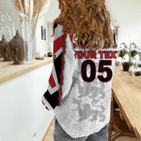 Custom England Football Women Casual Shirt Gold Lions And Minimalist Floral