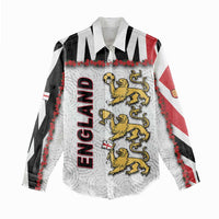 Custom England Football Women Casual Shirt Gold Lions And Minimalist Floral