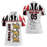 Custom England Football Women Polo Shirt Gold Lions And Minimalist Floral