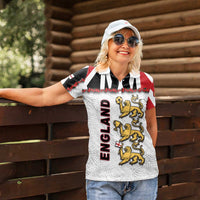 Custom England Football Women Polo Shirt Gold Lions And Minimalist Floral