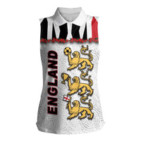 Custom England Football Women Sleeveless Polo Shirt Gold Lions And Minimalist Floral