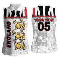 Custom England Football Women Sleeveless Polo Shirt Gold Lions And Minimalist Floral