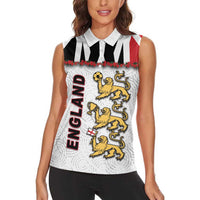 Custom England Football Women Sleeveless Polo Shirt Gold Lions And Minimalist Floral