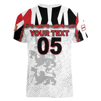 Custom England Football Women V-Neck T-Shirt Gold Lions And Minimalist Floral