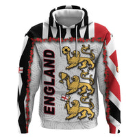 Custom England Football Zip Hoodie Gold Lions And Minimalist Floral