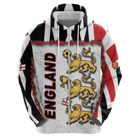 Custom England Football Zip Hoodie Gold Lions And Minimalist Floral