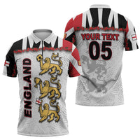 Custom England Football Zipper Polo Shirt Gold Lions And Minimalist Floral
