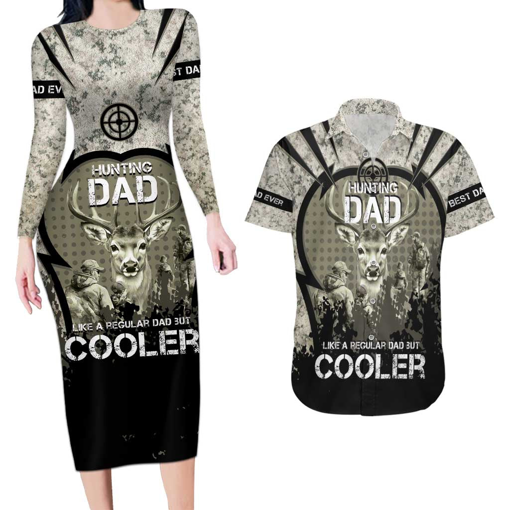 Deer Hunting Fathers Day Couples Matching Long Sleeve Bodycon Dress and Hawaiian Shirt Best Dad Ever