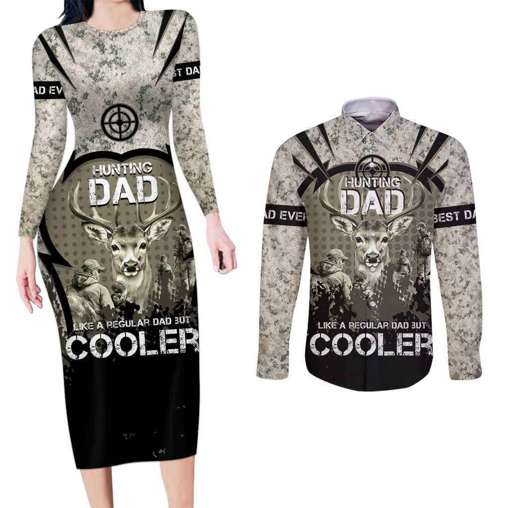 Deer Hunting Fathers Day Couples Matching Long Sleeve Bodycon Dress and Long Sleeve Button Shirt Best Dad Ever