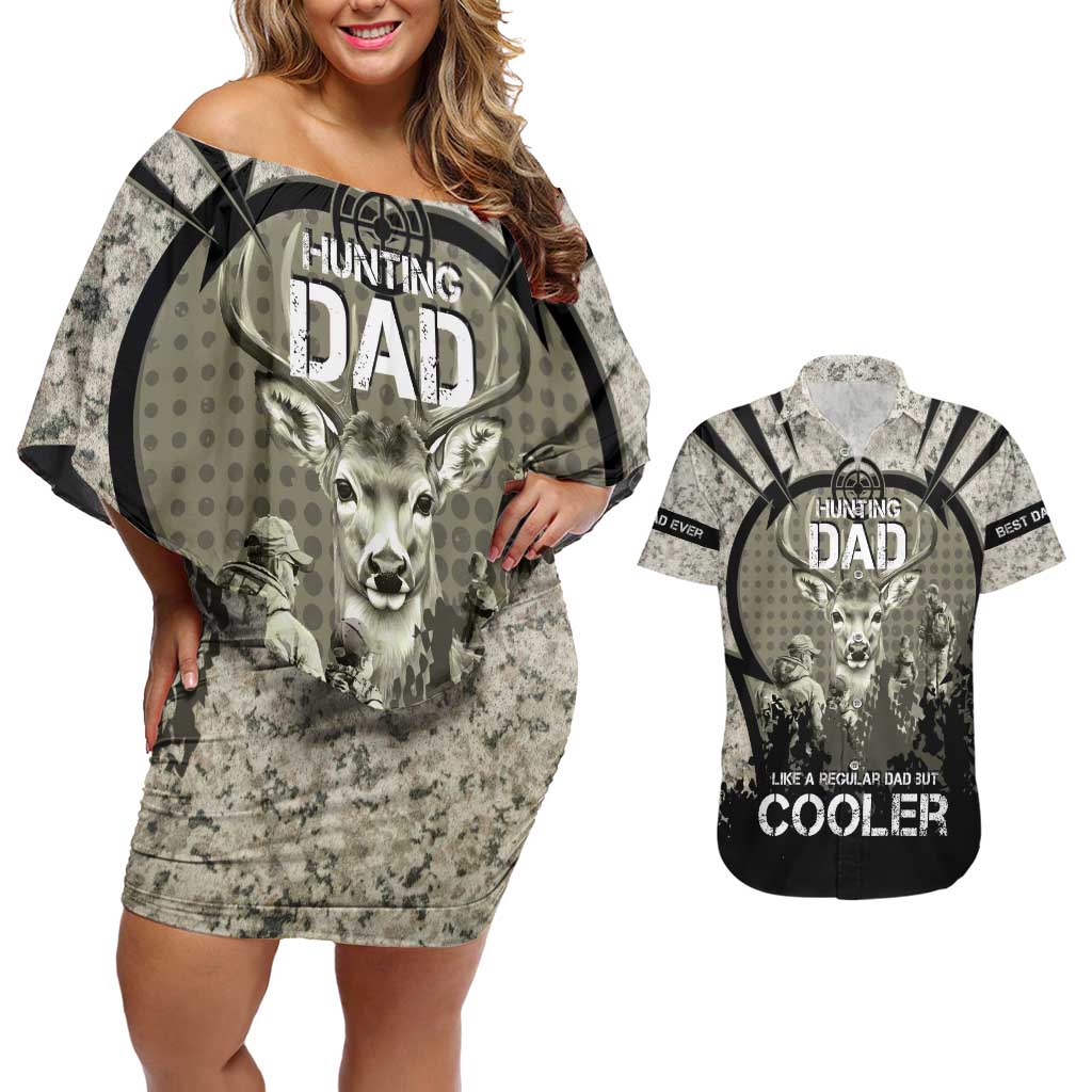 Deer Hunting Fathers Day Couples Matching Off Shoulder Short Dress and Hawaiian Shirt Best Dad Ever