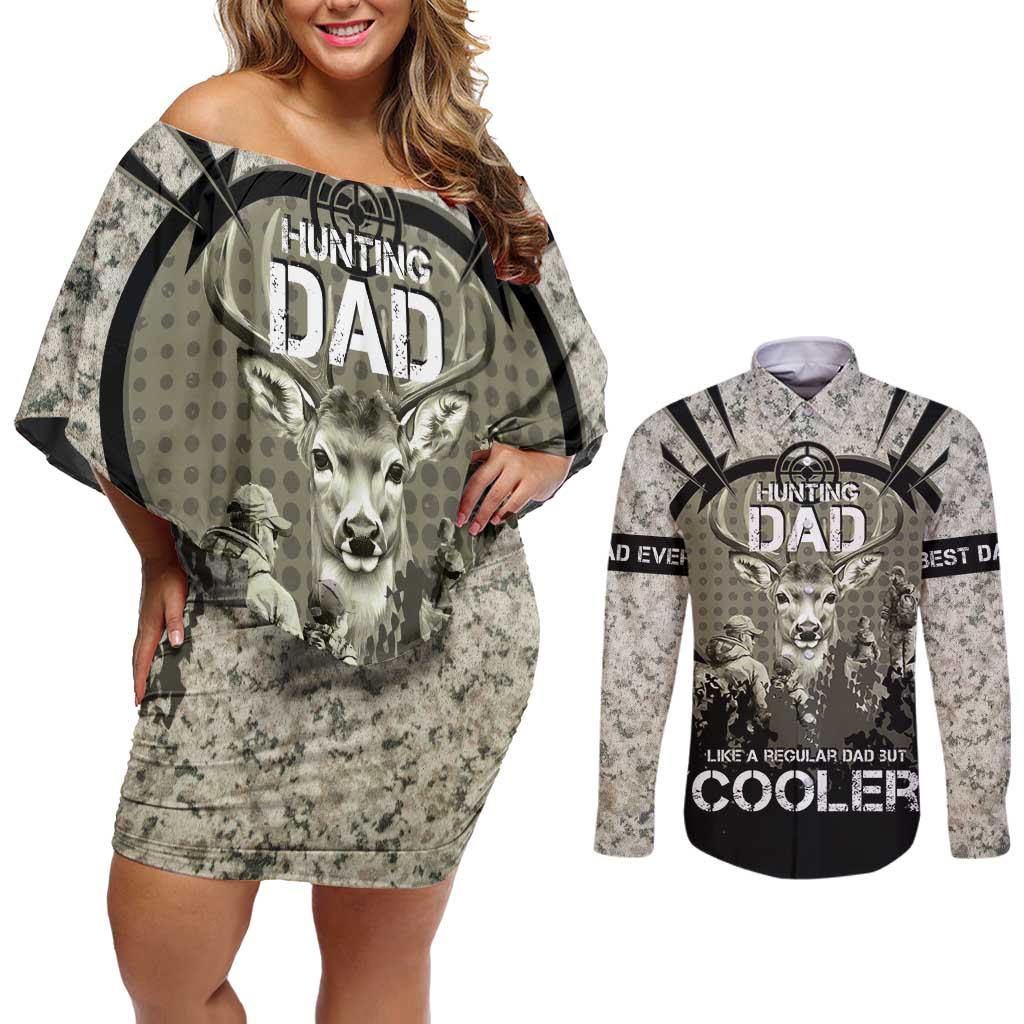 Deer Hunting Fathers Day Couples Matching Off Shoulder Short Dress and Long Sleeve Button Shirt Best Dad Ever