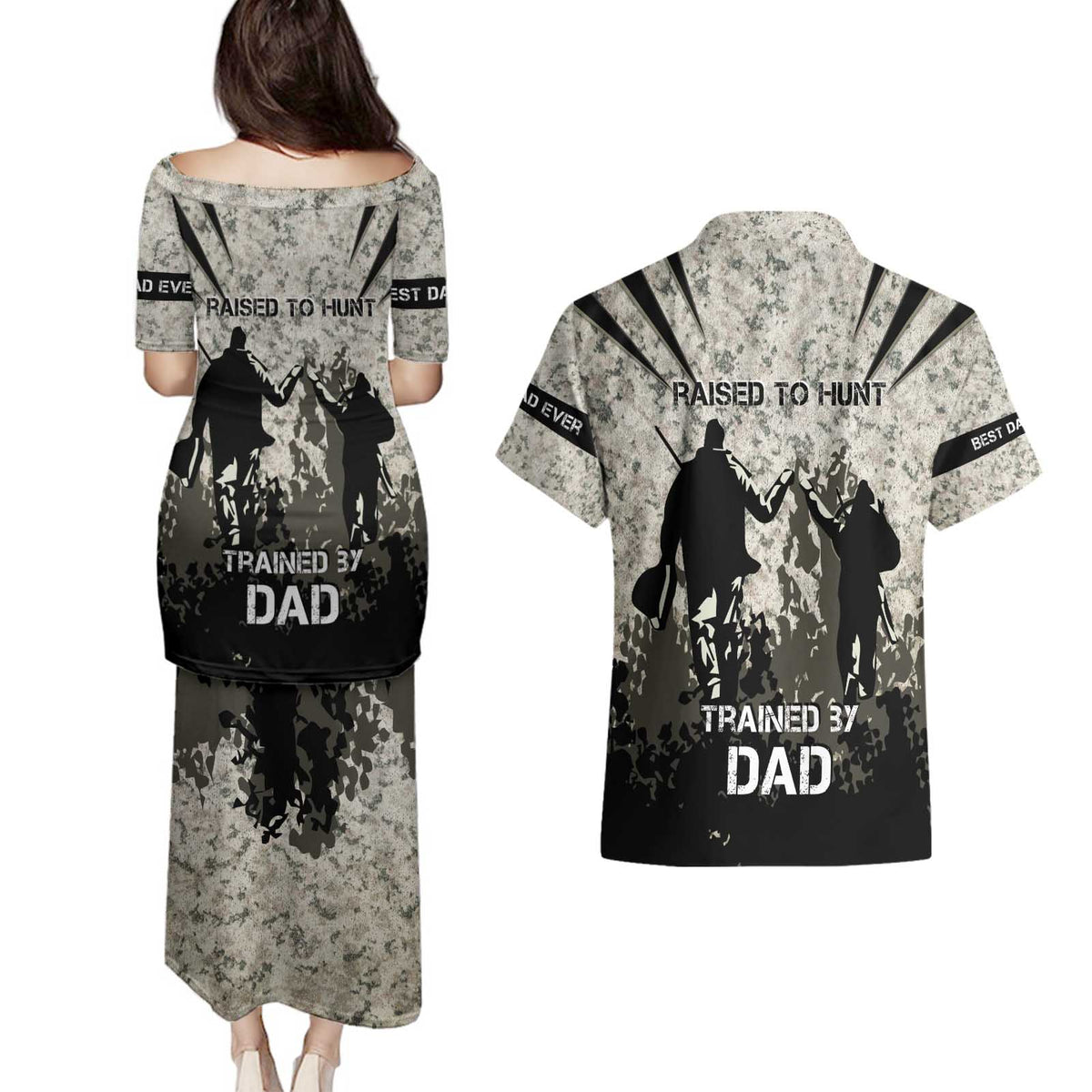 Deer Hunting Fathers Day Couples Matching Puletasi and Hawaiian Shirt Best Dad Ever