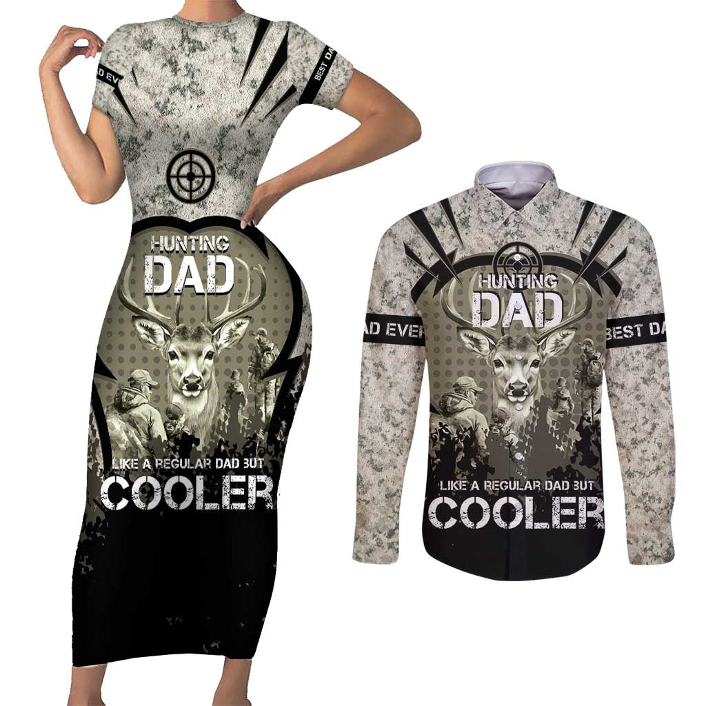 Deer Hunting Fathers Day Couples Matching Short Sleeve Bodycon Dress and Long Sleeve Button Shirt Best Dad Ever