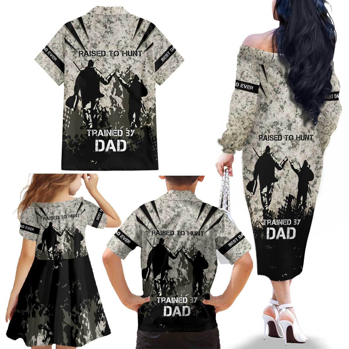 Deer Hunting Fathers Day Family Matching Off The Shoulder Long Sleeve Dress and Hawaiian Shirt Best Dad Ever