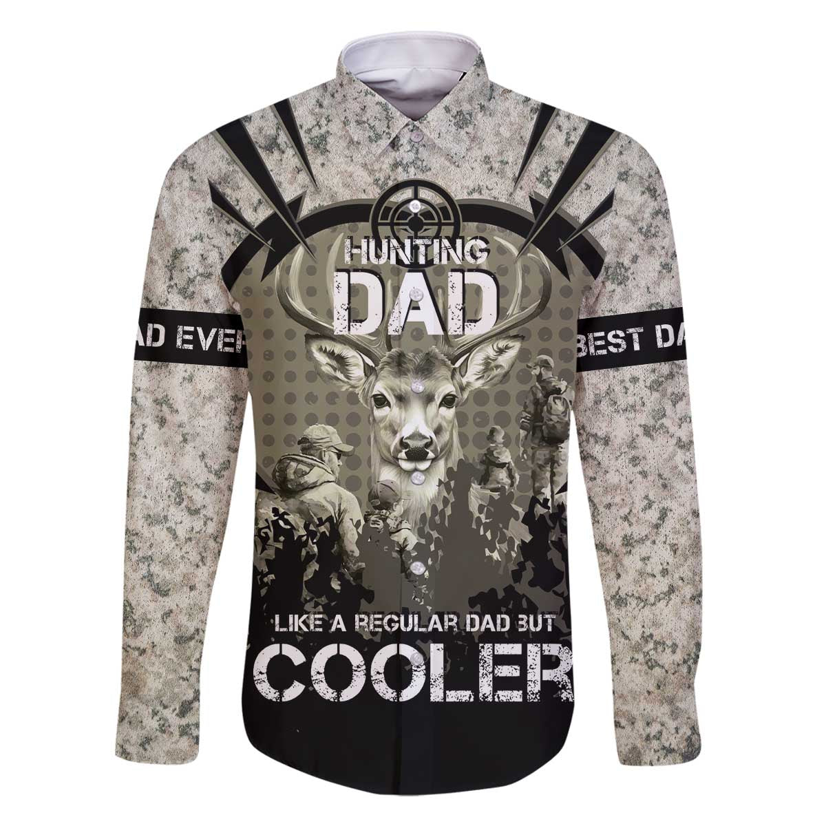 Deer Hunting Fathers Day Family Matching Off The Shoulder Long Sleeve Dress and Hawaiian Shirt Best Dad Ever