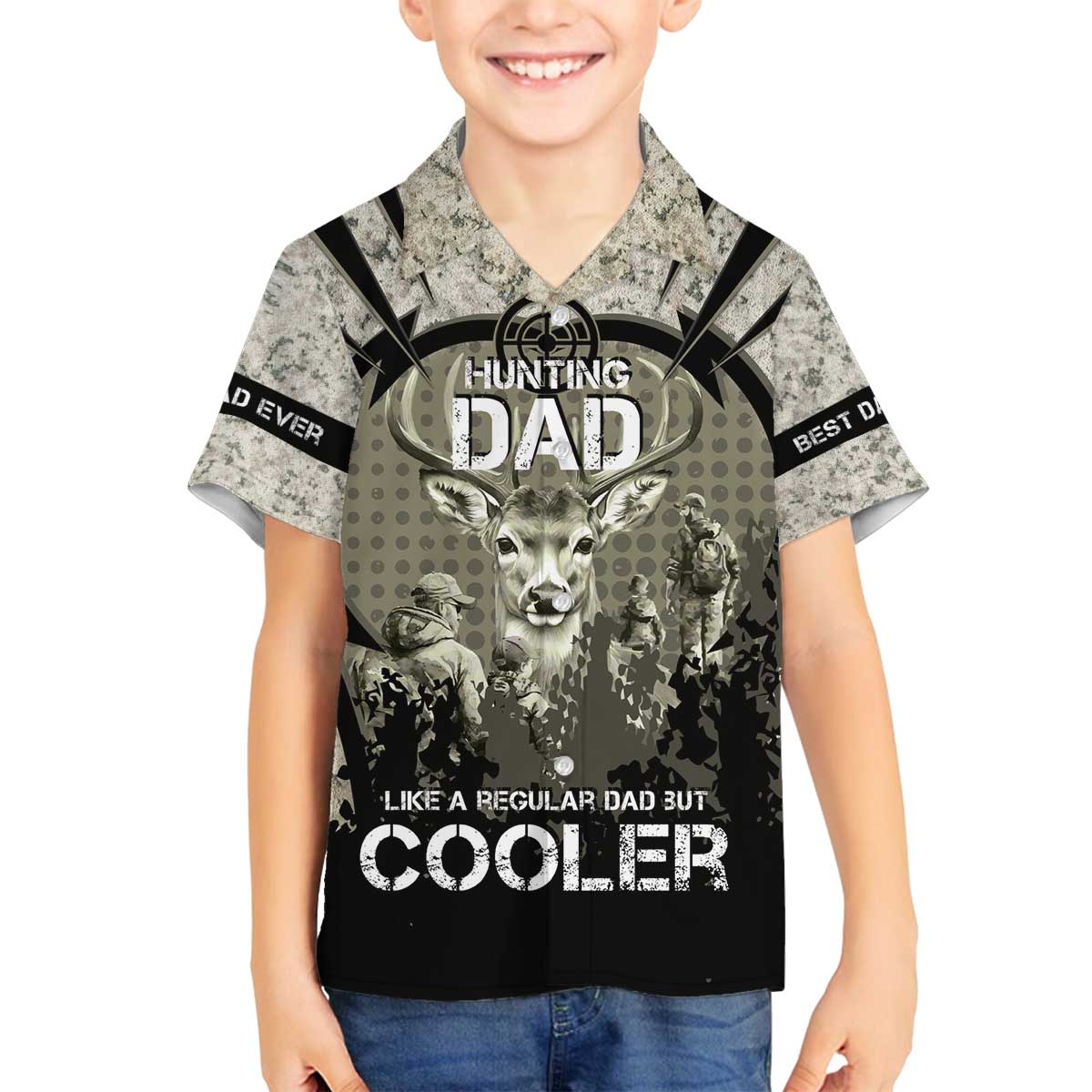 Deer Hunting Fathers Day Family Matching Off The Shoulder Long Sleeve Dress and Hawaiian Shirt Best Dad Ever